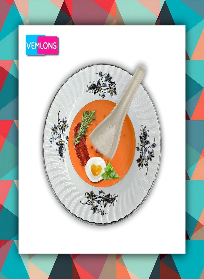 Vemlons Soup Spoons/Melamine Soup Spoon Set of 6 Piece Marble 14 cm/Soup Spoon Set (White) - Image 5